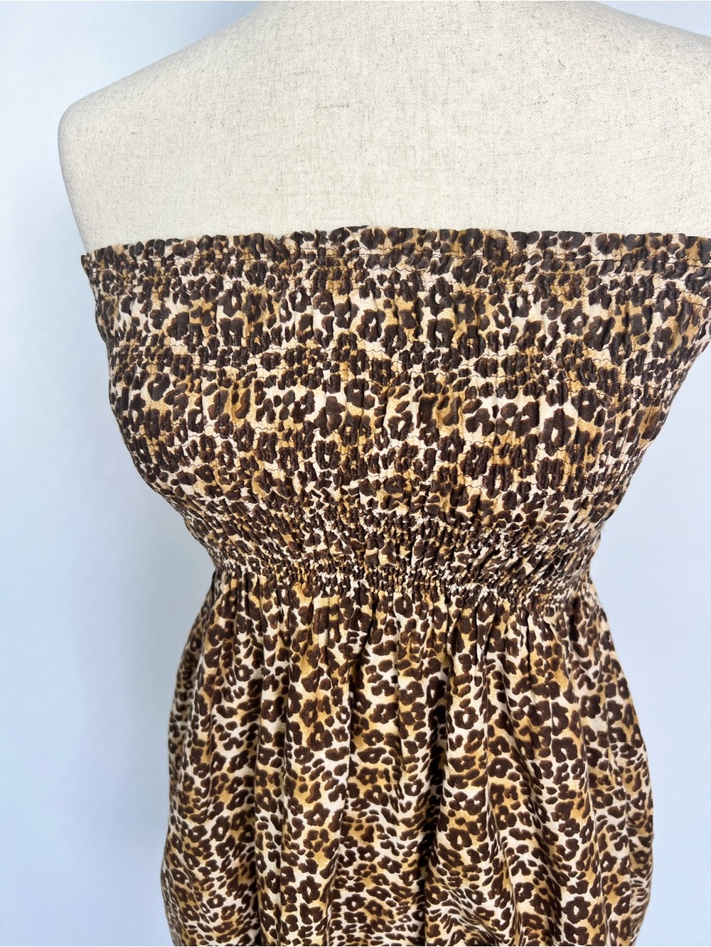 Strapless Leopard Print Smocked Summer Dress - Picture 4 of 6
